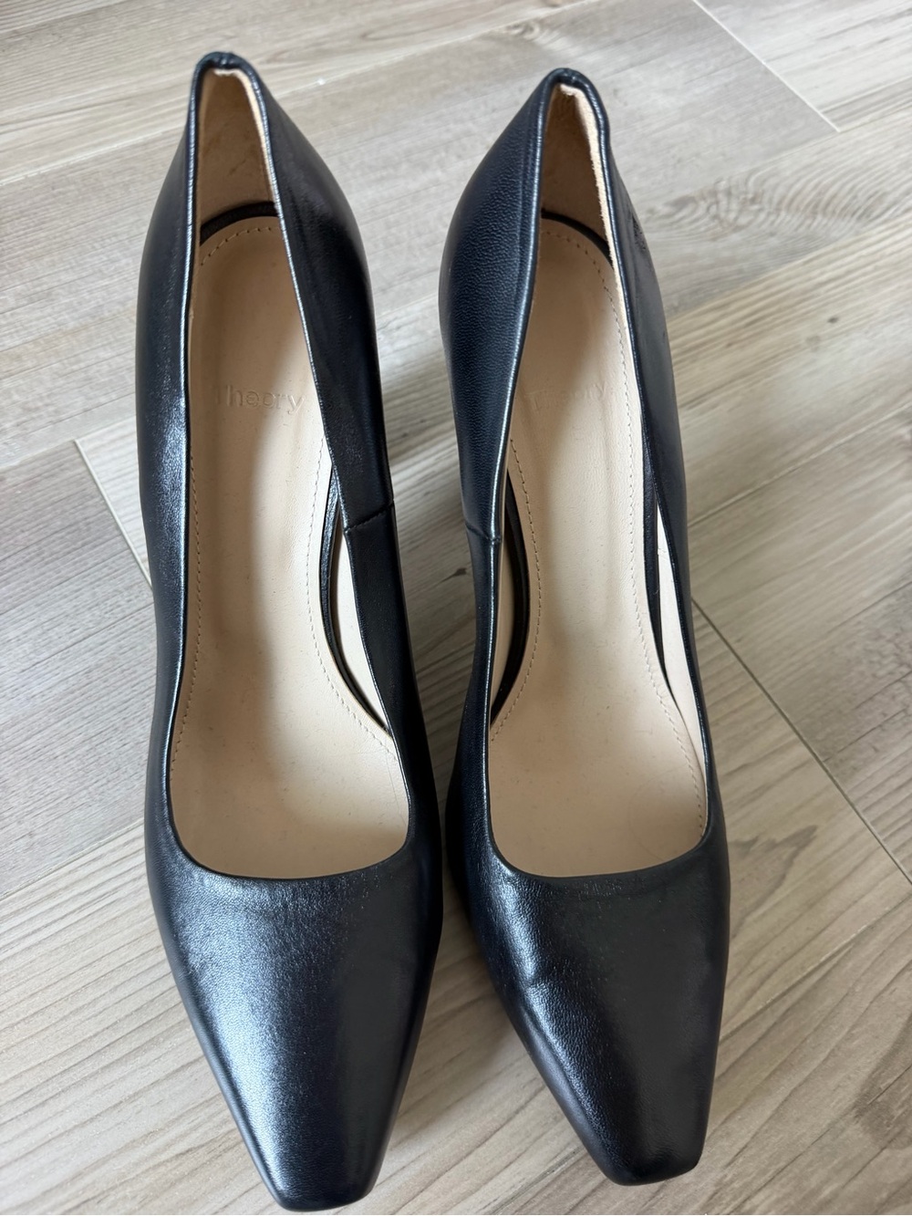Theory Black Genuine Leather Square Toe Block Heel Pumps EU 41 US 10 UK 8